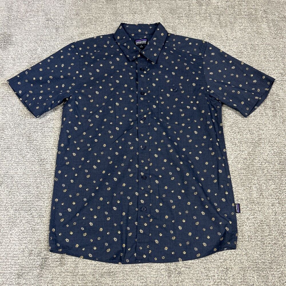 Patagonia Go To Button Up Shirt Mens Small Navy Printed Organic Cotton 52691